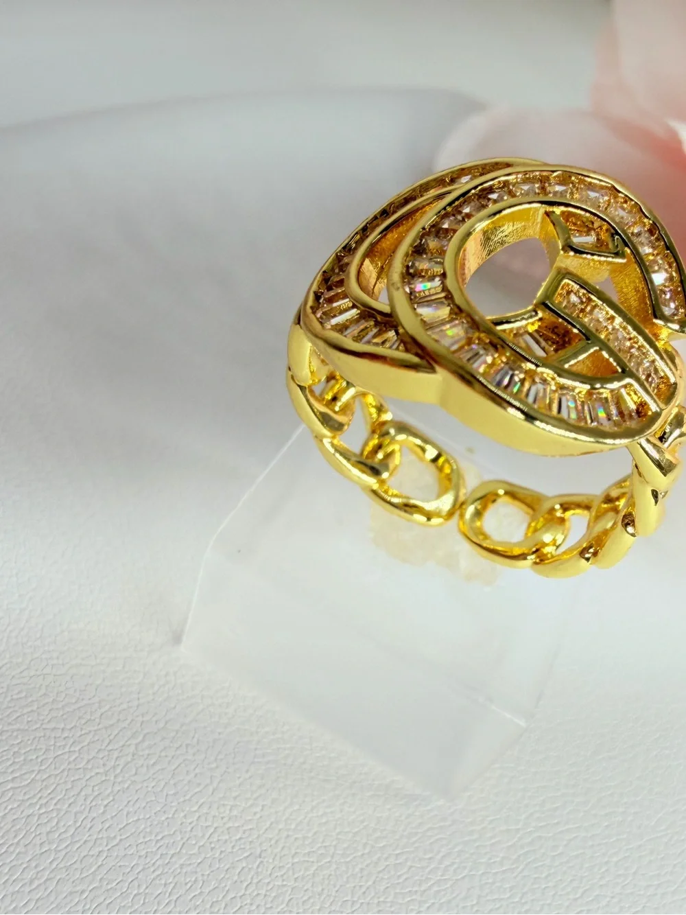 Stainless steel Gold Crystal Circle Statement Ring - Women Jewelry